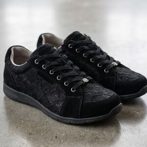 Therafit Womens 7.5 Black Lace Overlay Walking‎ Shoes Sneakers A51104J